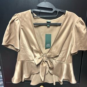 Wild Fable Tan Satin Tie-Front Top